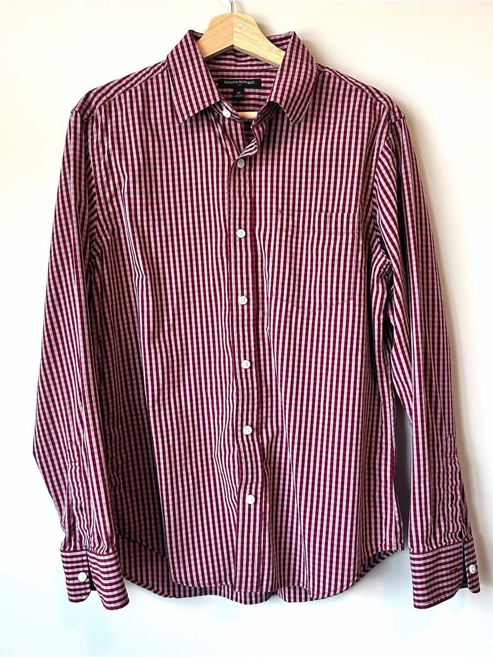 Banana Republic Factory Red & White Gingham Long-Sleeve Button Shirt